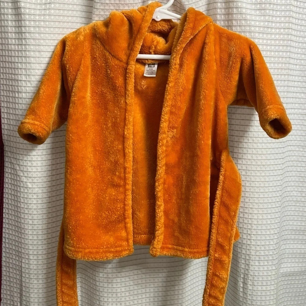 Hudson Baby Plush Bathrobe Fox Orange 0-9 Months Tie Front
